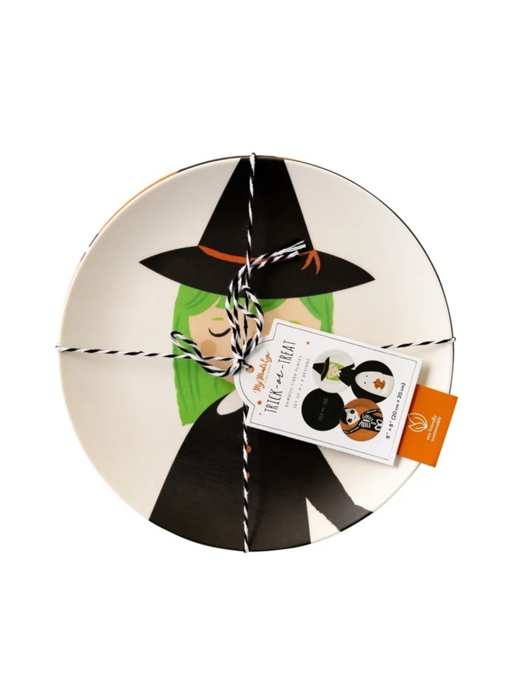 My Minds Eye! 4 Bamboo Halloween plates! Trick or Treat Set! Brand New!
